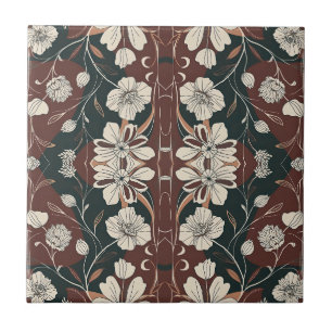Azulejo Flores de Otoño Noir Patrón Reflejado