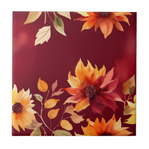 Azulejo Flores de otoño vibrantes en Borgoña