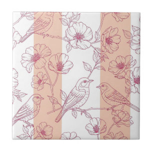 Azulejo Flores de Pájaro Vintage Toile Franja (9)