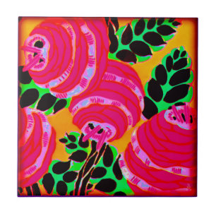 Azulejo Flores de pared Art Deco - Rosa intenso+