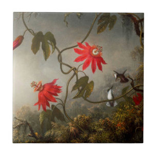 Azulejo Flores de pasión con cabeza de Hummingbirds