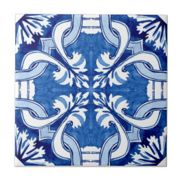 Azulejo Flores de patrón azul del Mediterráneo