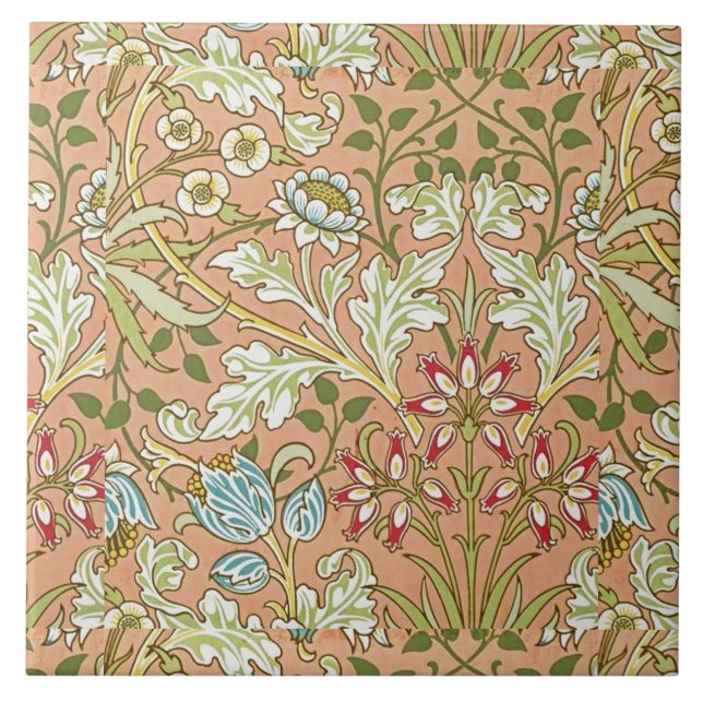 Azulejo Flores de patrón floral de William Morris Rosa Azu (Frente)
