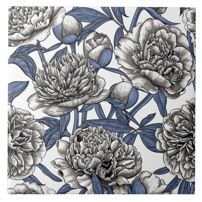 Azulejo Flores de peón blanco (Frente)