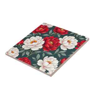 Azulejo Flores de peonía rojas y blancas