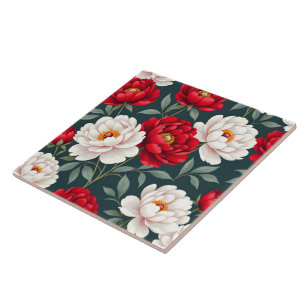 Azulejo Flores de peonía rojas y blancas