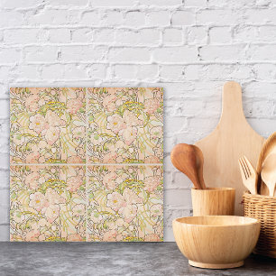 Azulejo Flores de peonía rosada Alphonse Mucha