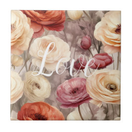 Azulejo Flores de primavera de crema de borgoña adoran