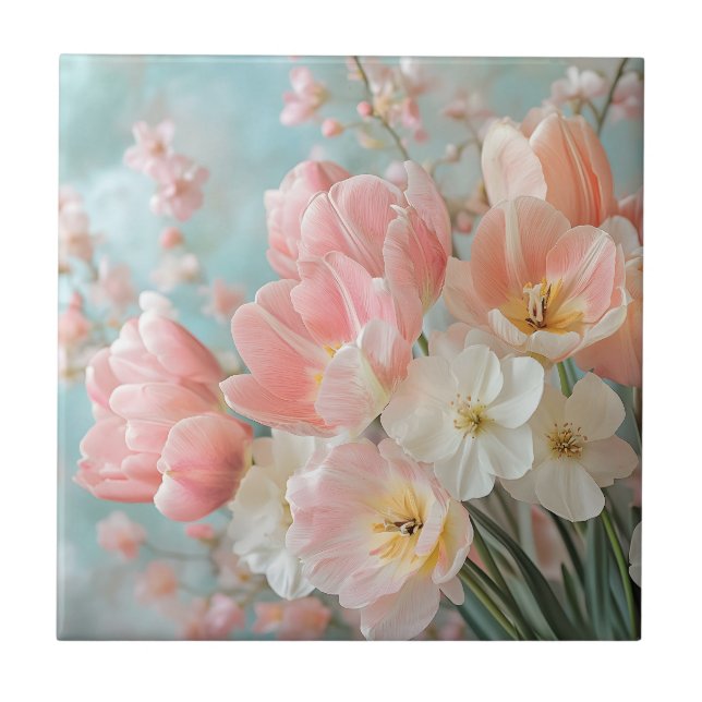 Azulejo Flores de primavera de pasto suave Diseño Delicado (Frente)