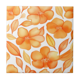 Azulejo Flores de primavera naranja acuarela