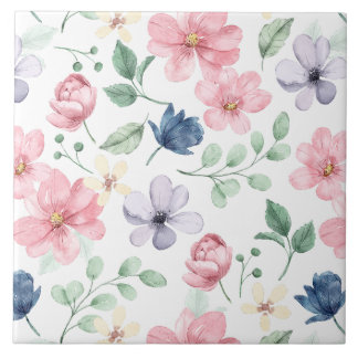 Azulejo Flores de primavera y patrón de hojas