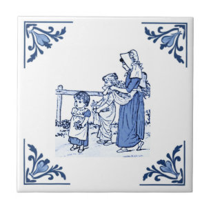 Azulejo Flores de recolección de vintage Delft Blue & Whit