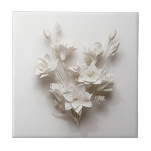 Azulejo Flores de relieve falsas blancas elegantes