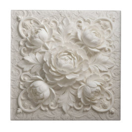 Azulejo Flores de relieve falsas blancas elegantes