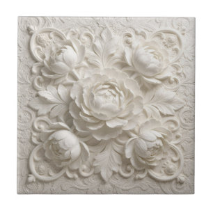Azulejo Flores de relieve falsas blancas elegantes