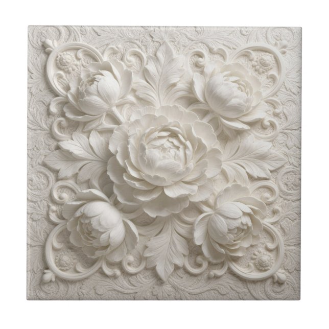Azulejo Flores de relieve falsas blancas elegantes (Frente)