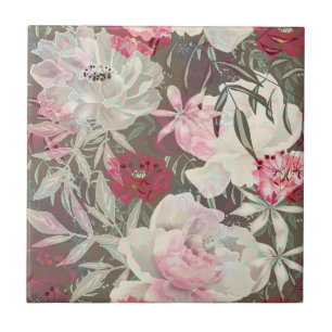 Azulejo Flores de rosas rosadas peonías bouquet de jardín 