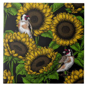 Azulejo Flores de sol y ataúdes en negro