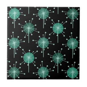 Azulejo Flores de Starburst Sputnik Verde azuladas negras