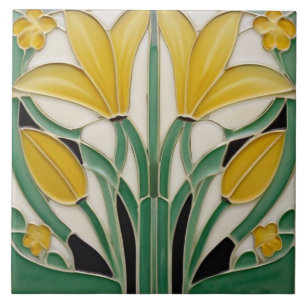 Azulejo Flores de tulipanes amarillos de Art Nouveau moder