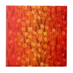 Azulejo Flores de verano de Dandelions Field Naranja Rojo 
