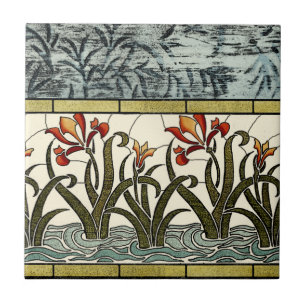 Azulejo Flores de vidrio manchado con una frontera tan gra