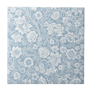 Azulejo Flores dibujadas a mano,Arte Botánico Blanco Gris 
