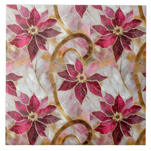 Azulejo Flores doradas Burgundy Pink Poinsettias de Navida