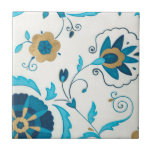 Azulejo Flores doradas índigo con fondo blanco<br><div class="desc">Una Erica J. Vess original,  dorada,  flor índigo,  descansa sobre un fondo blanco. ¡Un cuadro sencillo y sutil que a cualquiera le encantaría recibir como regalo!</div>