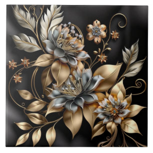 Azulejo Flores doradas modernas cerámica