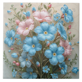 Azulejo Flores elegantes rosadas y azules