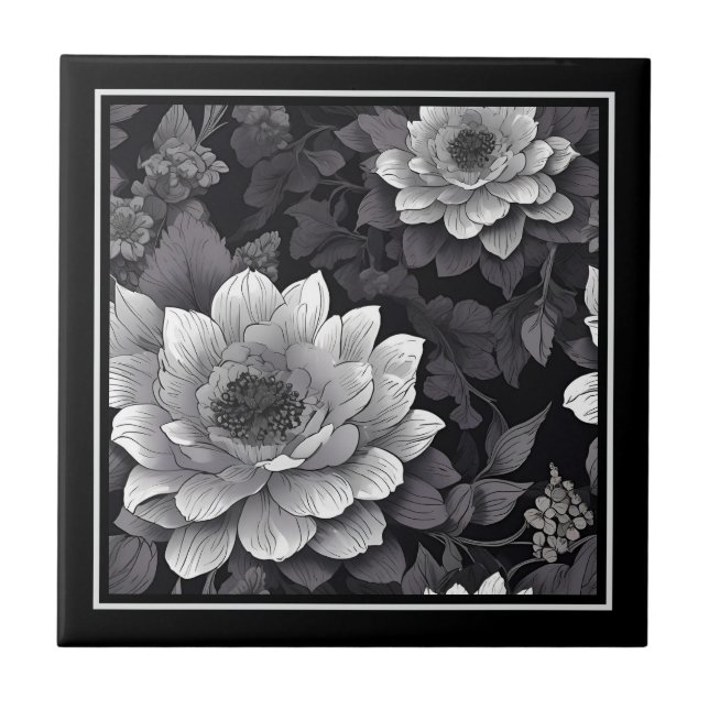 Azulejo Flores en blanco y negro (Frente)