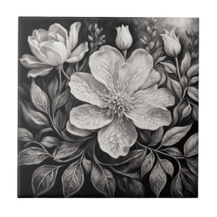 Azulejo Flores en Blanco y Negro