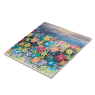 Azulejo Flores en mosaico de pasteles - Colores originales