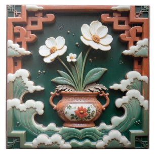 Azulejo Flores en olas de jade