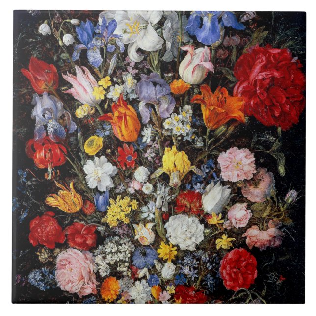 Azulejo Flores en un barco de madera, Jan Brueghel el anci (Frente)