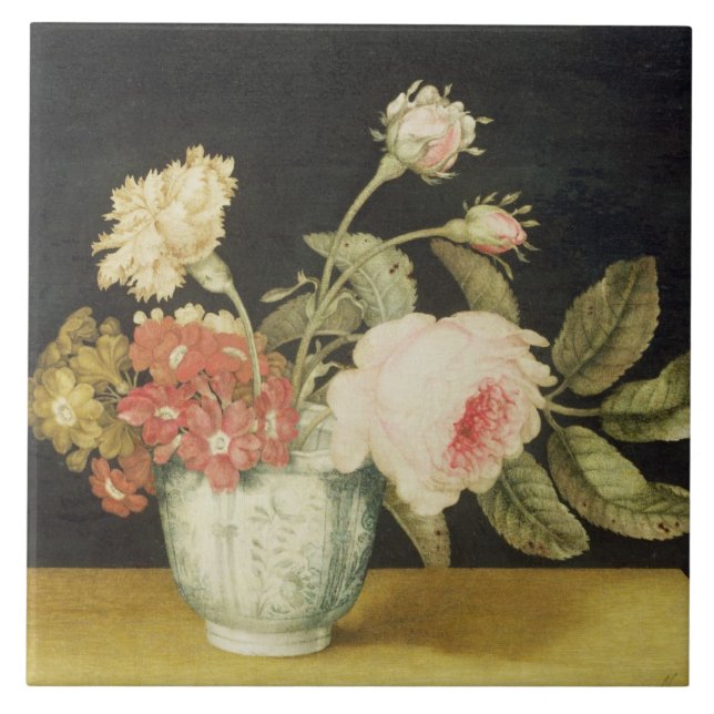 Azulejo Flores en un tarro de Delft (aceite en el panel) (Frente)