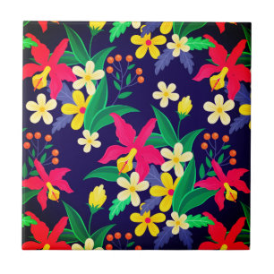 Azulejo Flores Exóticas Coloridas Patrón de Hojas-23021