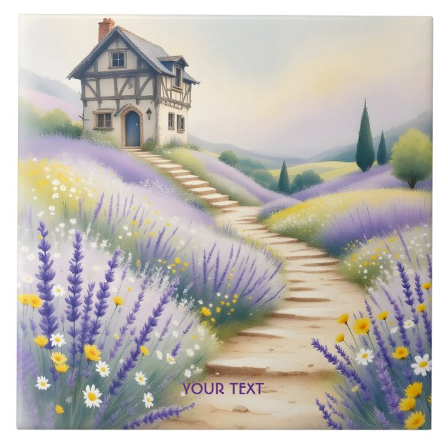 Azulejo Flores Fantasy Cute Lavender House (Frente)