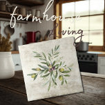 Azulejo Flores florales de oliva y ramas rusticas<br><div class="desc">Rústica acuarela de olivo ramo de ramas y hojas. Combina y combina con otras fichas en este mismo tema de coordinación para crear tu aspecto perfecto. 100% de satisfacción del cliente con "Zazzle" todos los días.</div>
