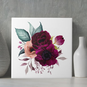 Azulejo Flores Florales Moradas Boho Vintage Acuarela