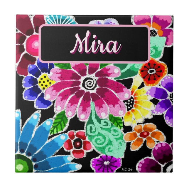 Azulejo Flores Florales Personalizadas de Arte Popular Cap (Frente)