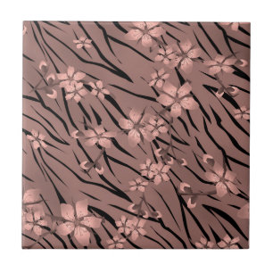 Azulejo Flores florecientes de piel de tigre de cebra abst