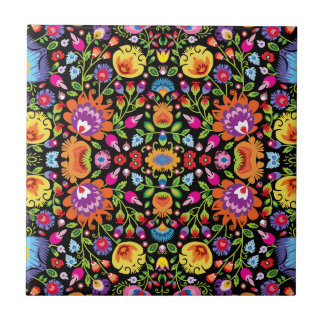 Azulejo Flores folclóricas Wycinanki negro