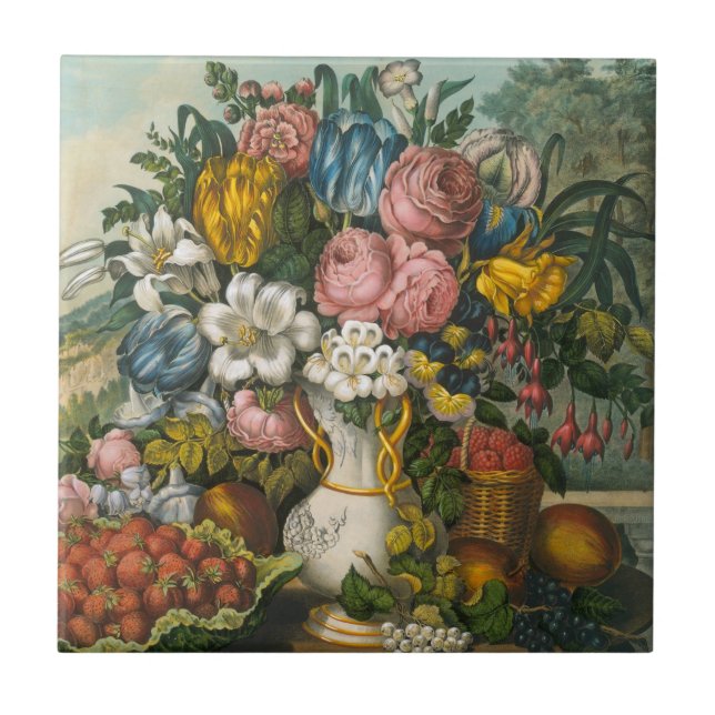 Azulejo Flores, fresas y frutas (Frente)