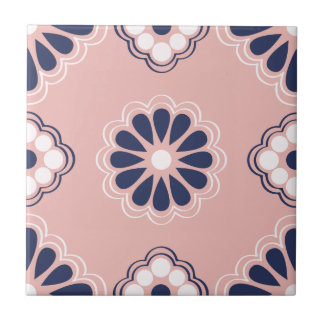 Azulejo Flores geométricas rosa, azul y blanca