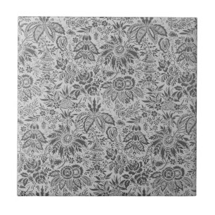 Azulejo flores grises vintage patrón floral