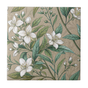Azulejo Flores jazmín botánicos vintage sin fisuras