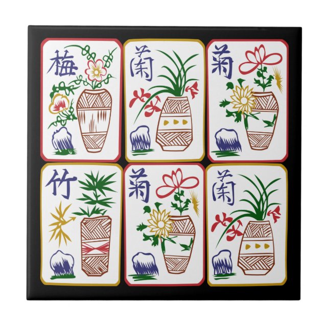 Azulejo Flores Mah Jongg y un círculo (Frente)