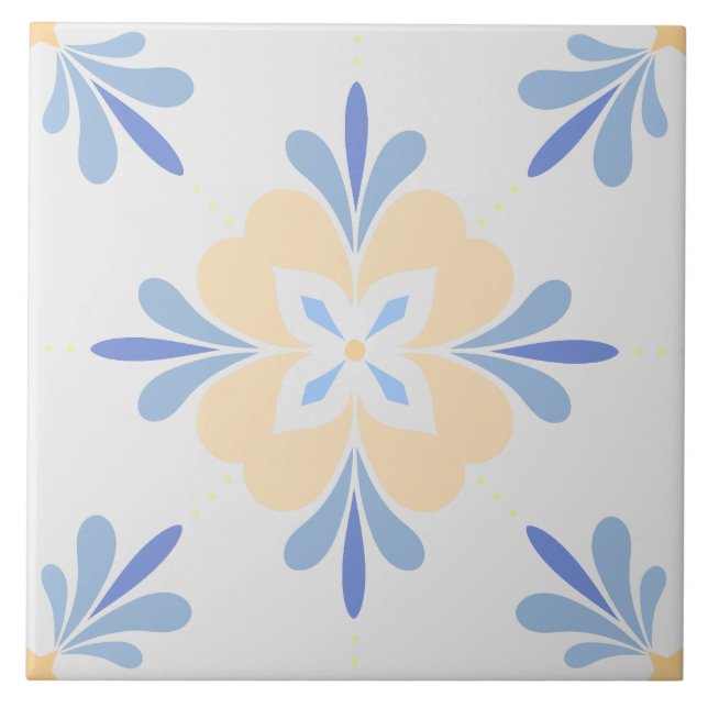Azulejo Flores mediterráneas Salmón y Azul (Frente)